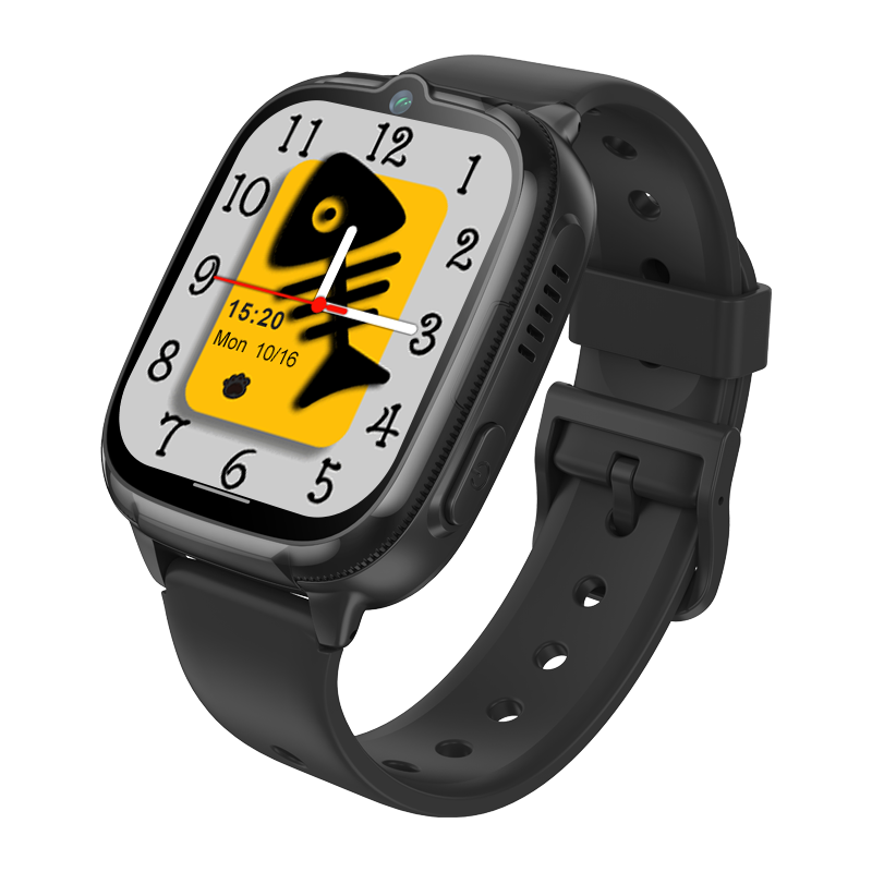 Montre connectée pour enfant Wearintell D53 avec écran, GPS, 4G, appels vidéo et étanchéité IPX7, affichée sur fond blanc.