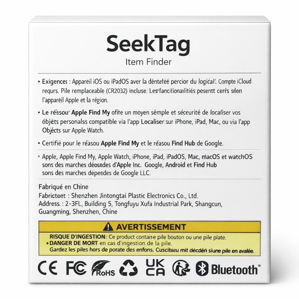 Tag SeekTrack de Kidcare-Watch à l'arrière, montre connectée pour enfant avec dispositif de localisation.